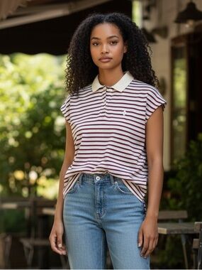 Christian Dior Vintage Striped Polo Tank Top in Red, Blue and Cream size Medium